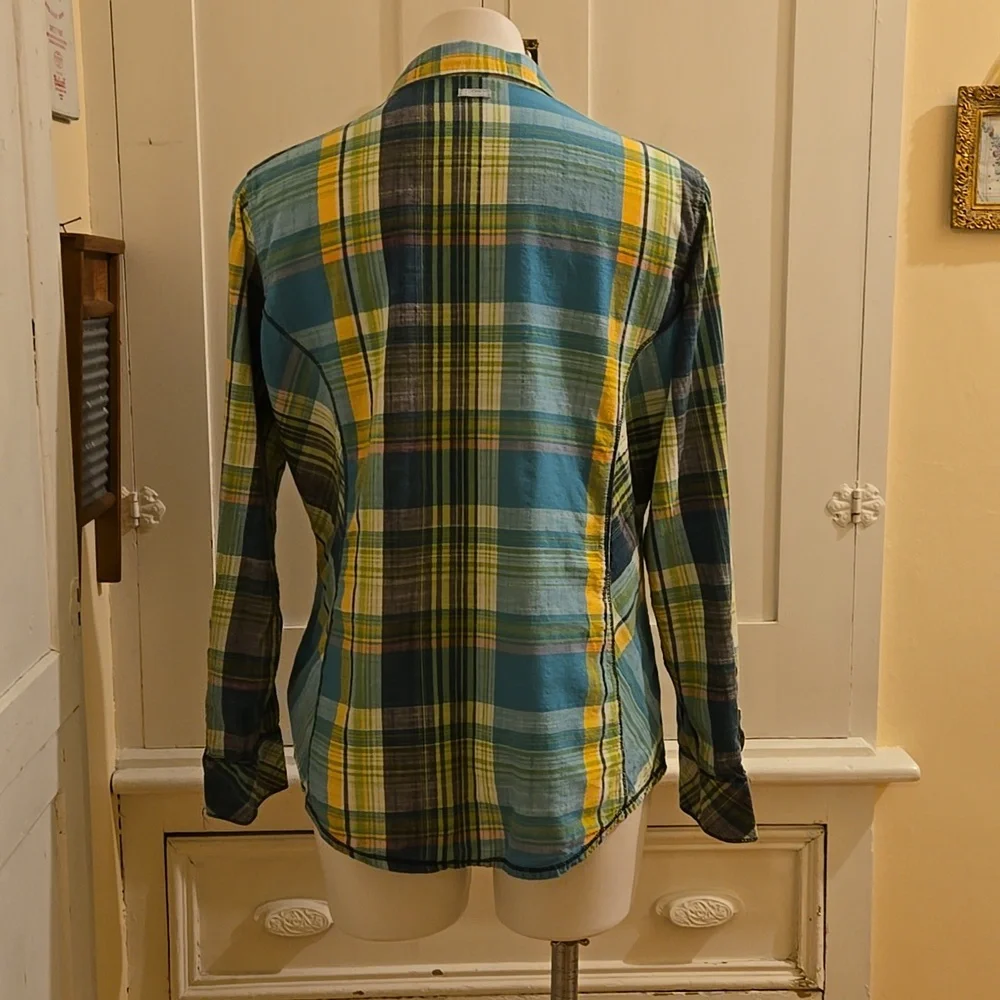 Columbia green and yellow plaid cotton button-down shirt Sz XL - Picture 4 of 10